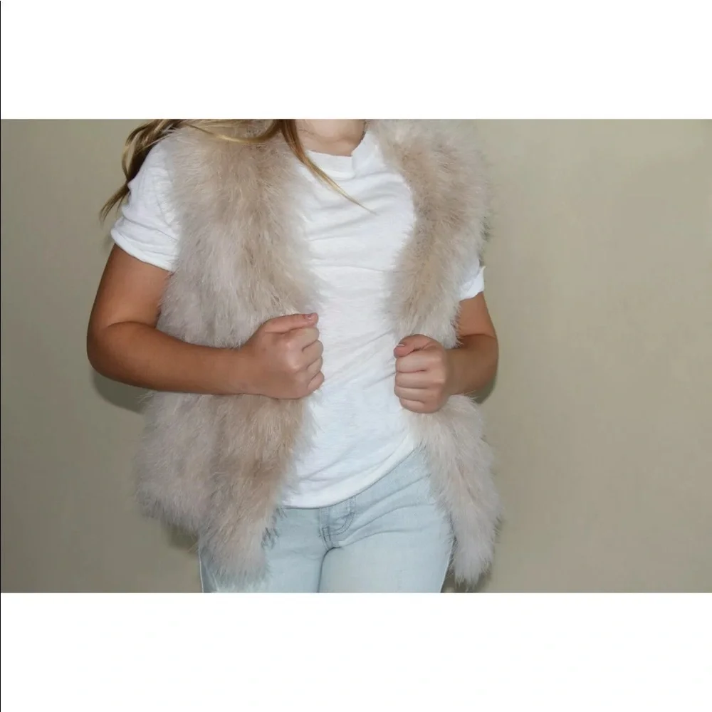 CLUB MONACO MARABOU FEATHER IVORY NUDE VEST​​​​​​​